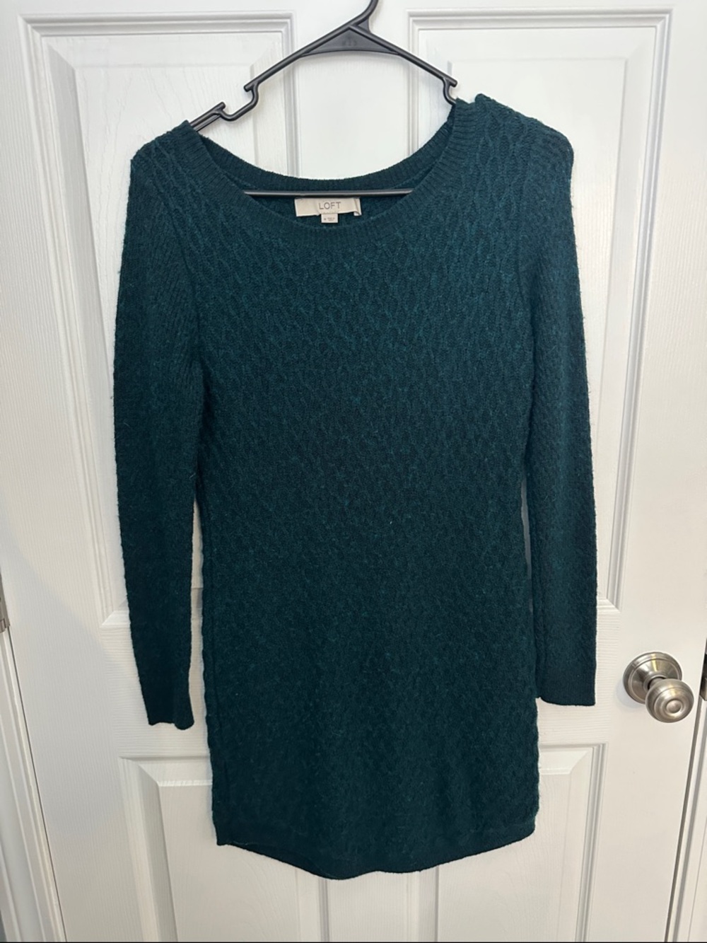 LOFT Dark Teal Cable Knit Long-Sleeve Sweater Dress